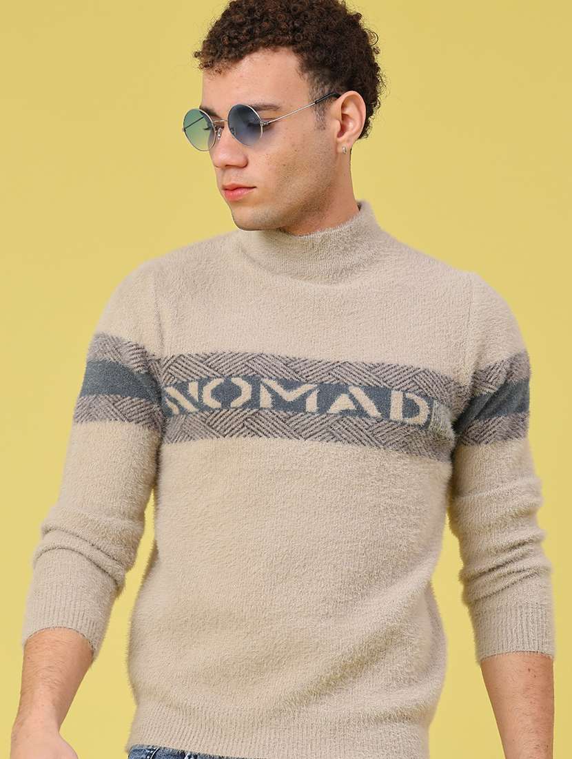 men self design long sleeve regular fit pullover 