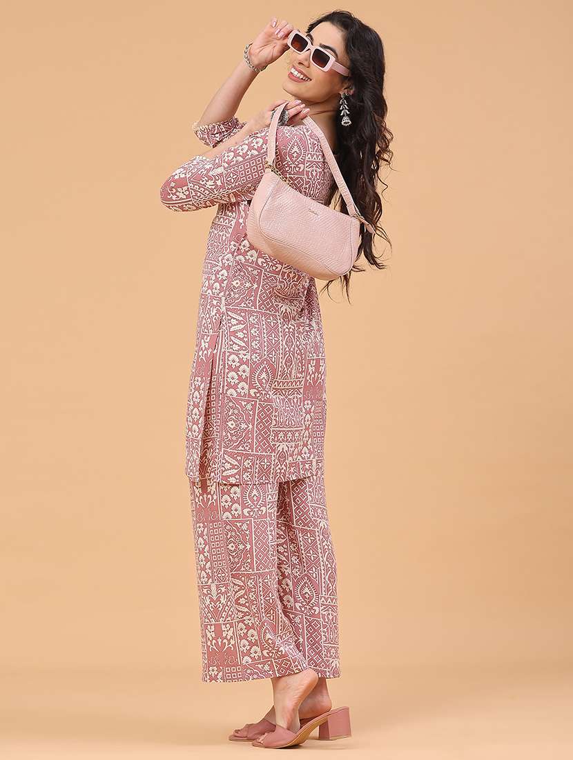 women printed three quarter sleeve ethnic co-ord set - 22287367 -  Standard Image - 3