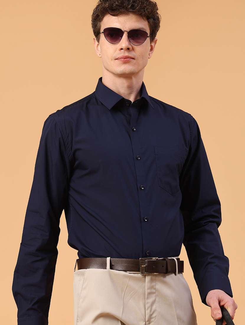 men solid long sleeve slim fit formal shirt