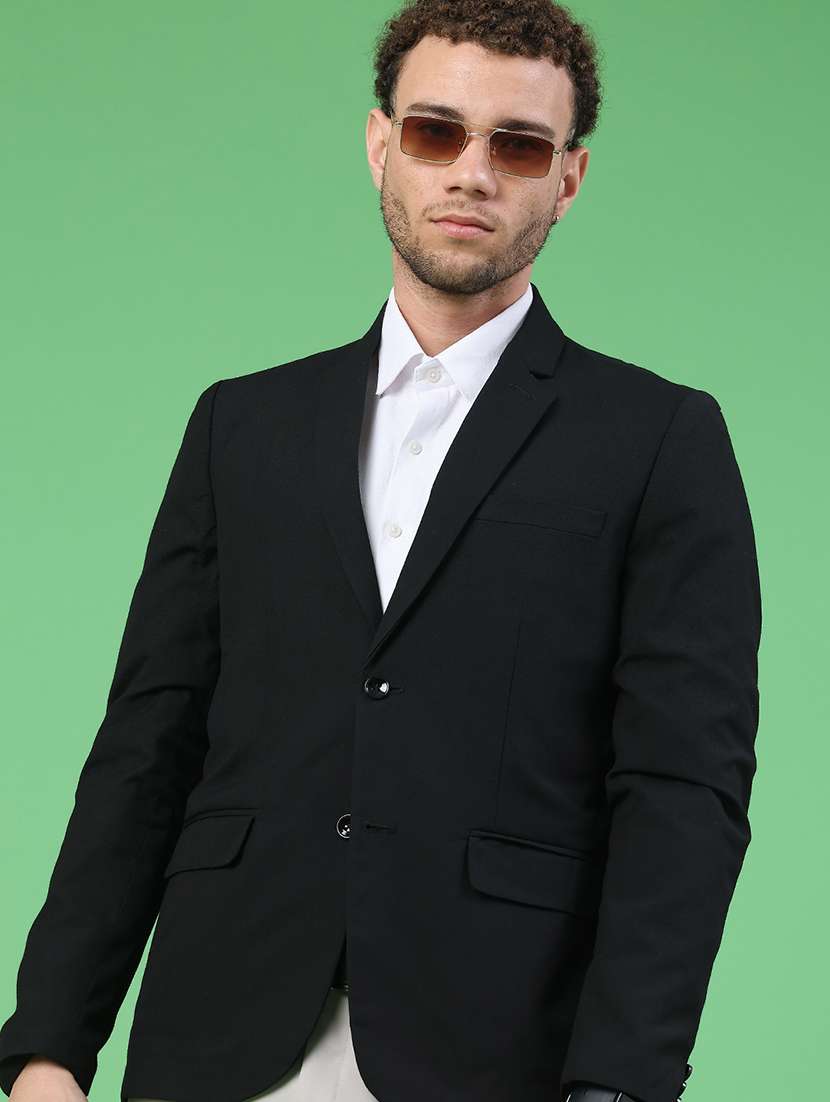 men solid lapel collar single breasted formal blazer