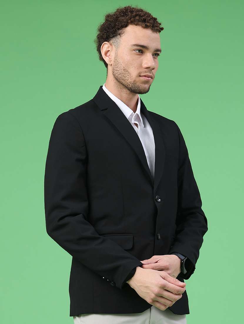 men solid lapel collar single breasted formal blazer - 22287421 -  Standard Image - 3