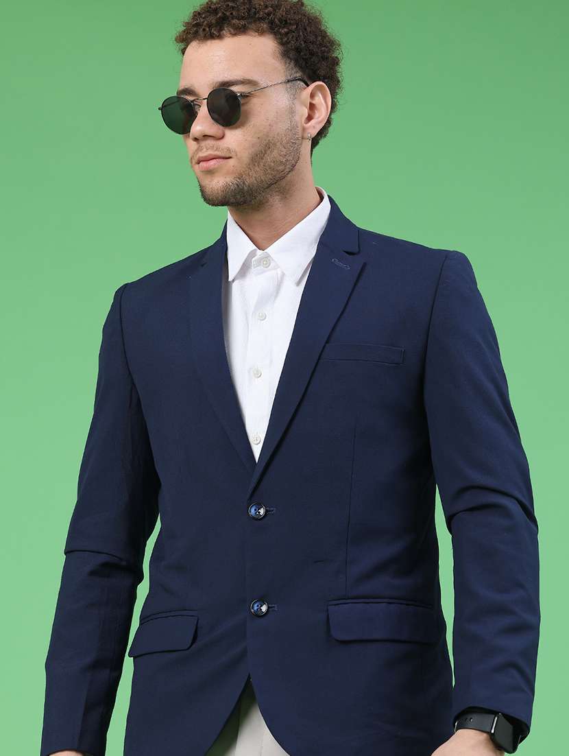 men solid lapel collar single breasted formal blazer