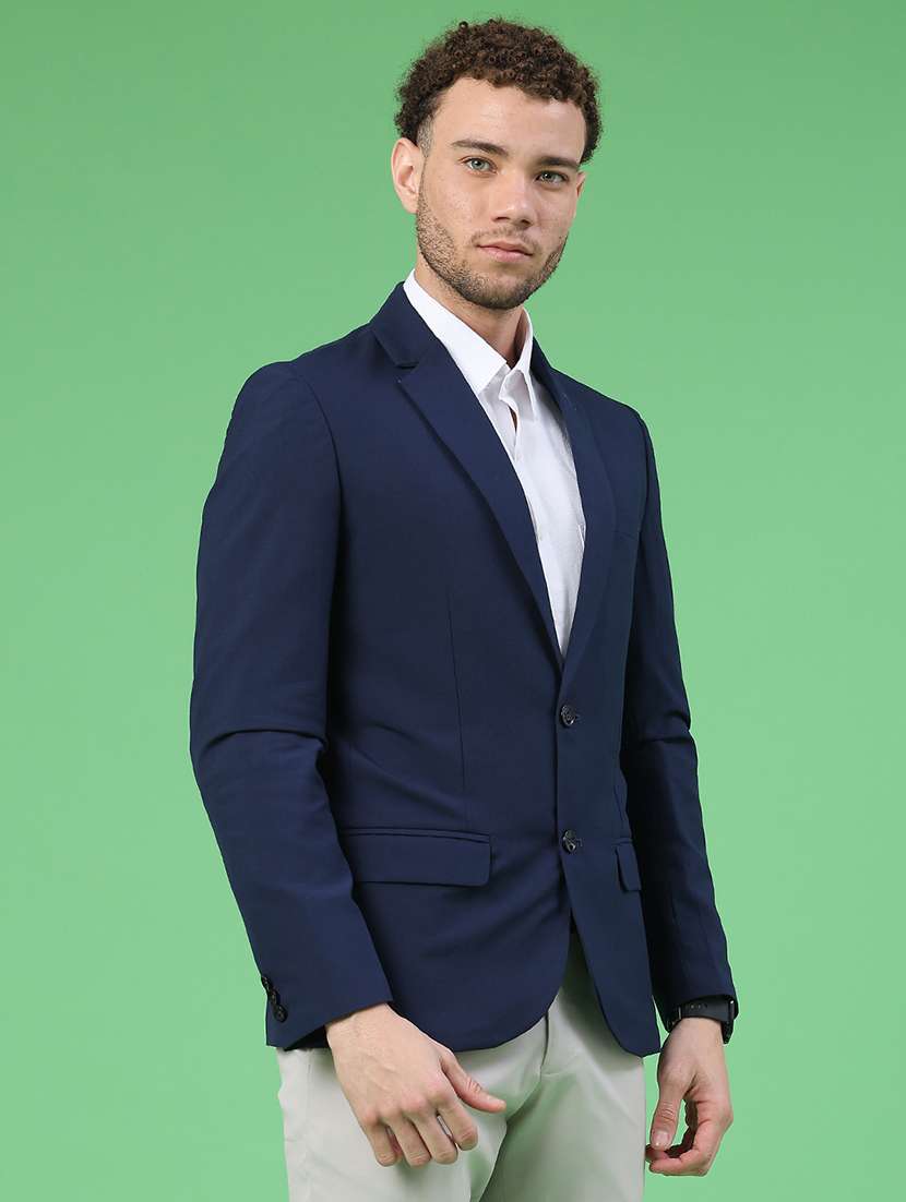 men solid lapel collar single breasted formal blazer - 22287422 -  Standard Image - 3