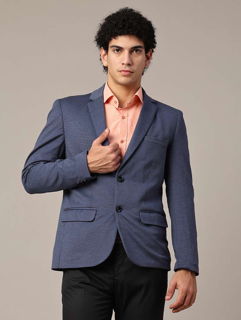 blue cotton single breasted formal blazer