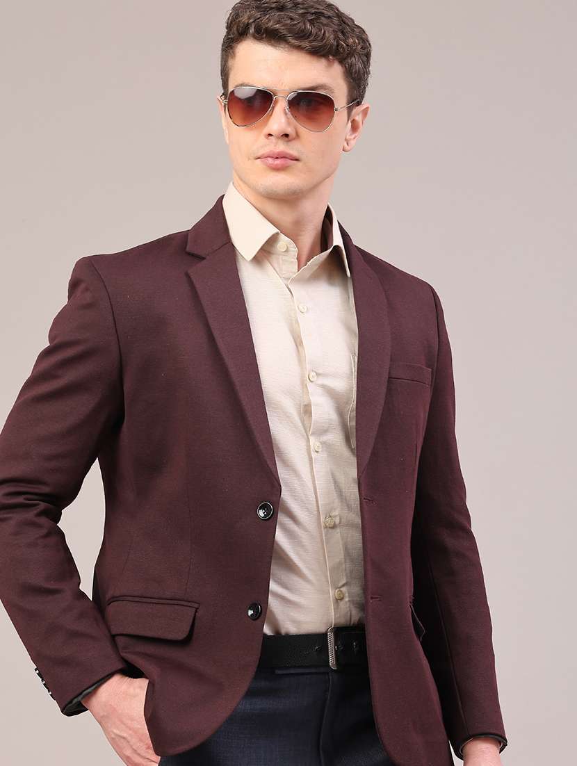men solid lapel collar single breasted formal blazer
