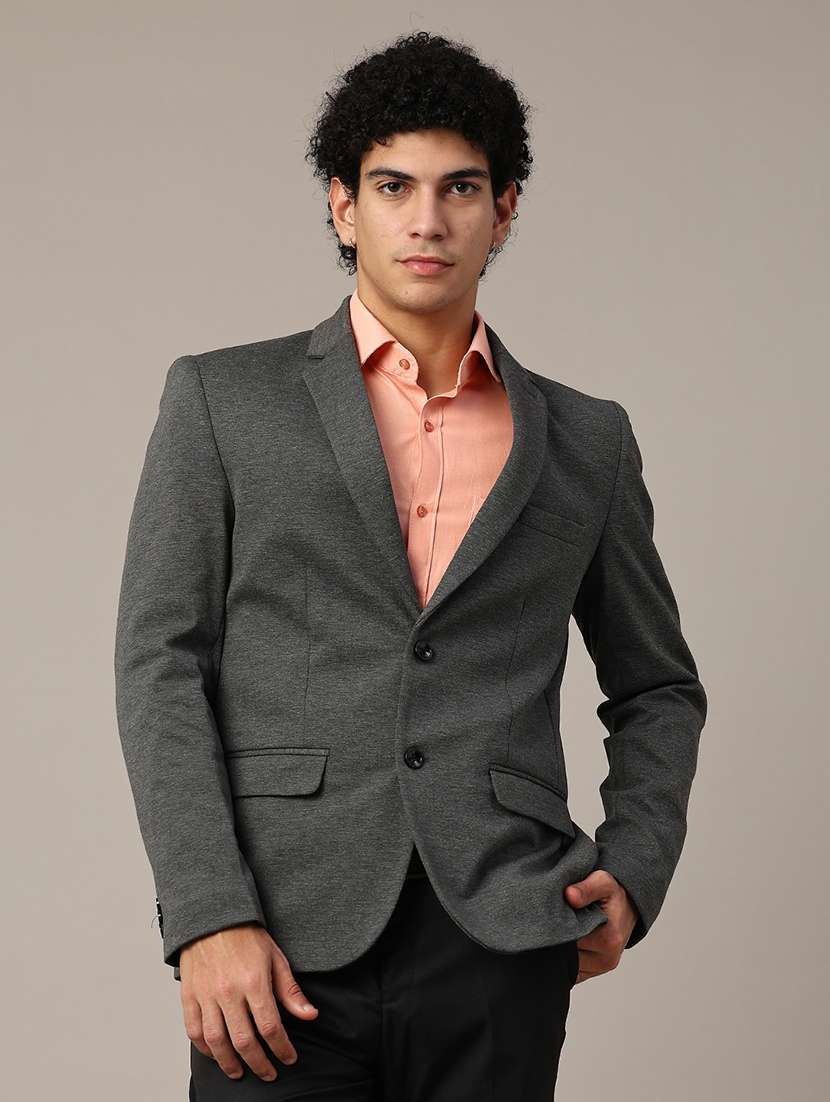 grey cotton single breasted formal blazer