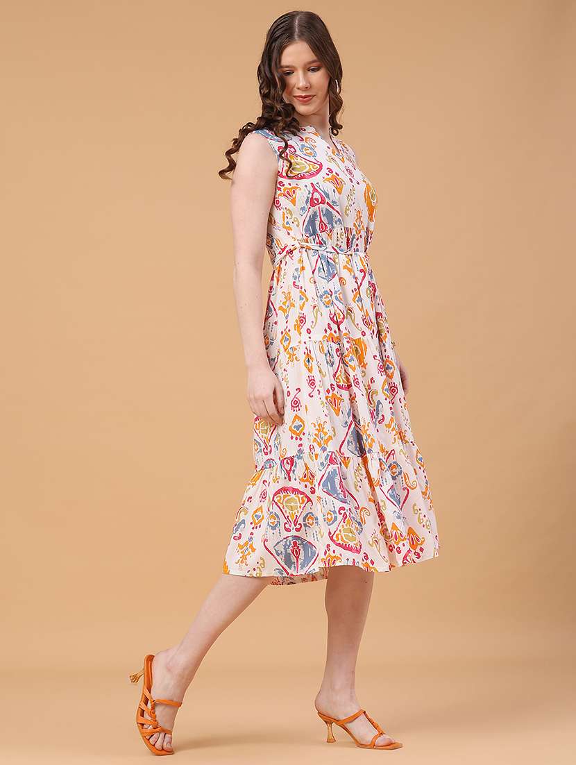 women printed sleeveless fit and flared dress - 22287429 -  Standard Image - 5