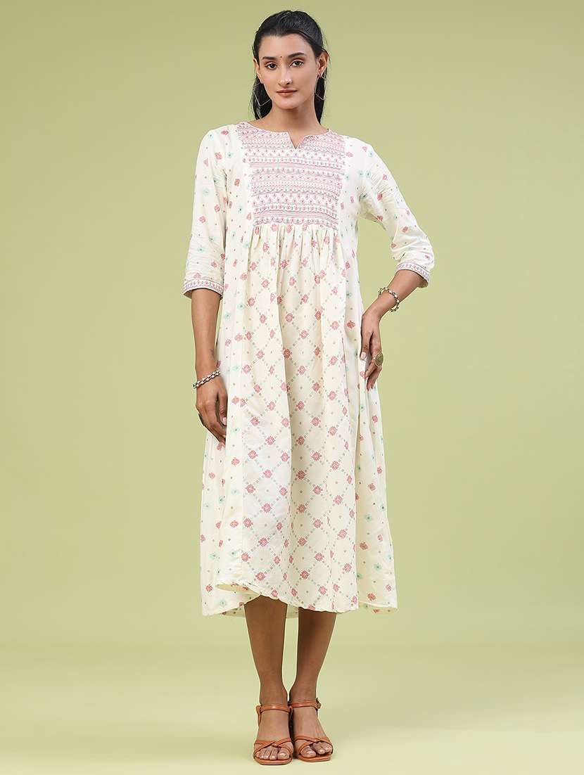 women printed three quarter sleeve a-line dress