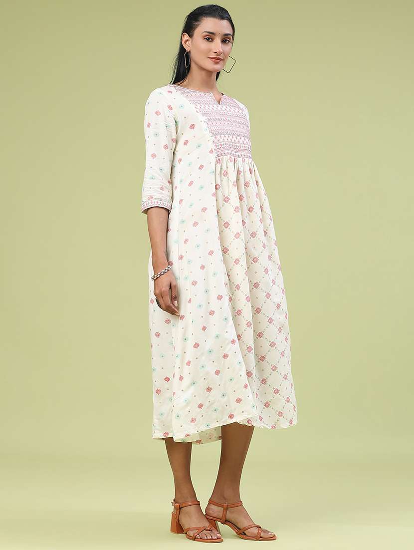 women printed three quarter sleeve a-line dress - 22287431 -  Standard Image - 3