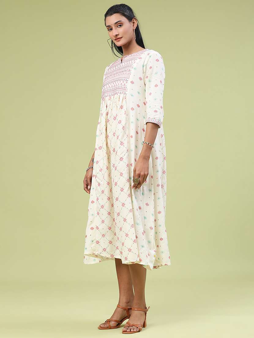 women printed three quarter sleeve a-line dress - 22287431 -  Standard Image - 5