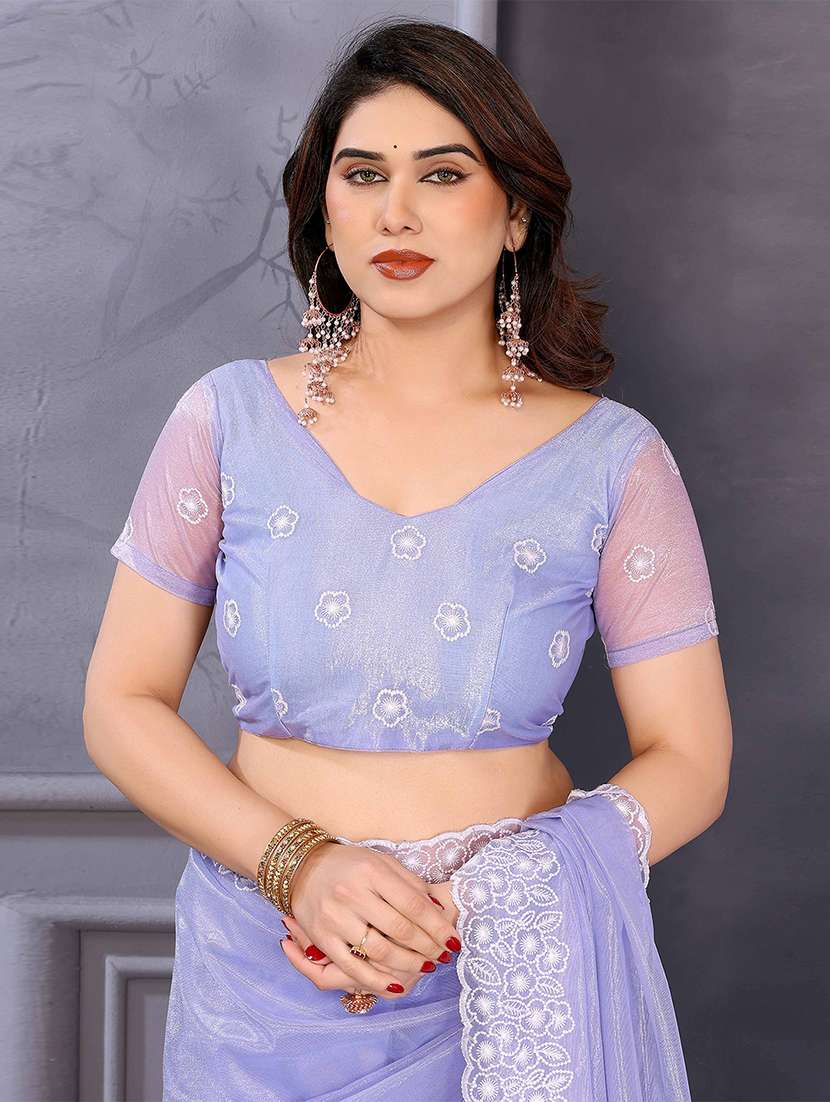women solid with embroidered bordered saree with blouse - 22287447 -  Standard Image - 3
