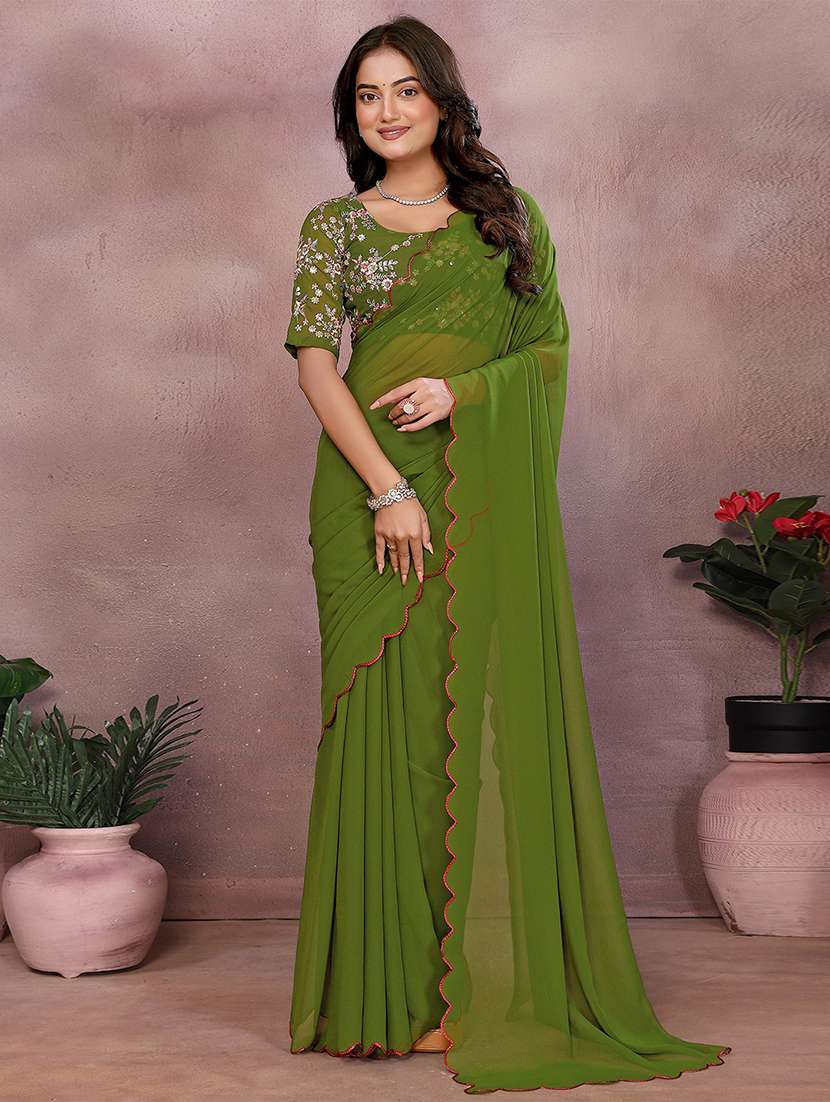 women solid plain saree with blouse