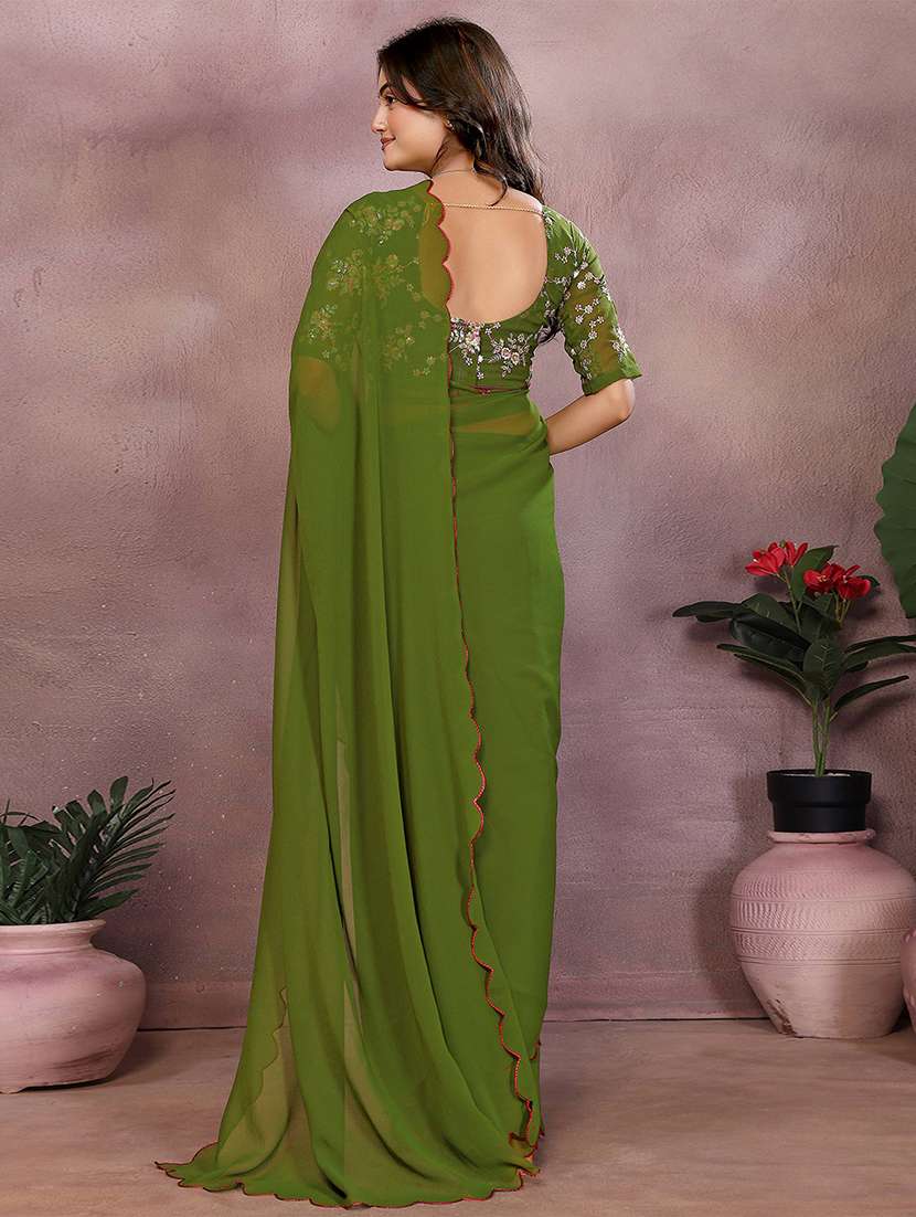 women solid plain saree with blouse - 22287462 -  Standard Image - 3