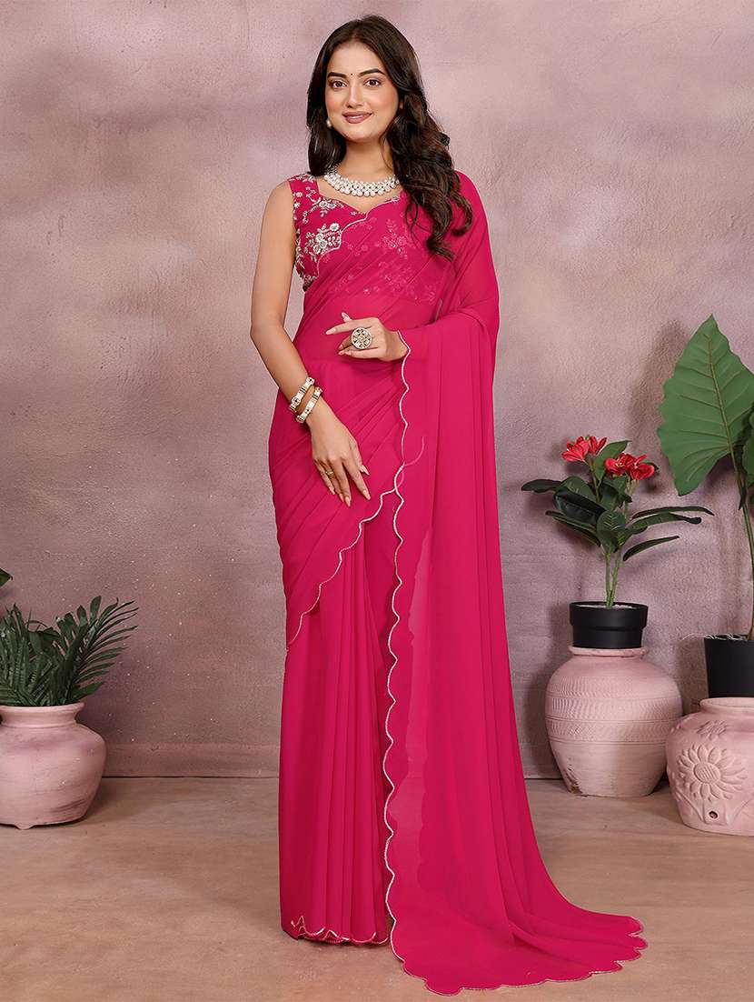 women solid plain saree with blouse