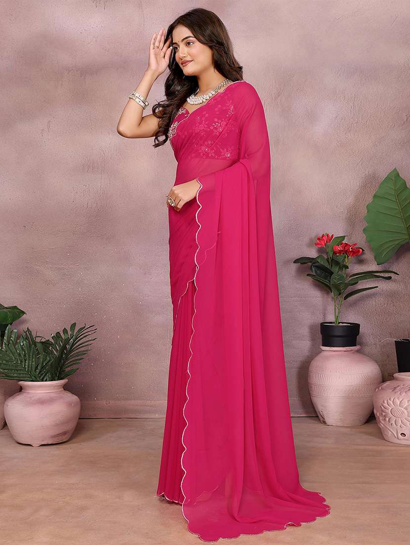 women solid plain saree with blouse - 22287464 -  Standard Image - 3