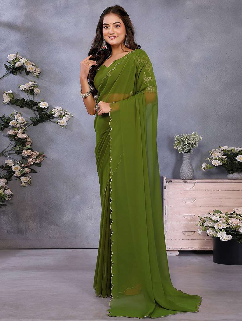 women solid plain saree with blouse - 22287466 -  Standard Image - 3
