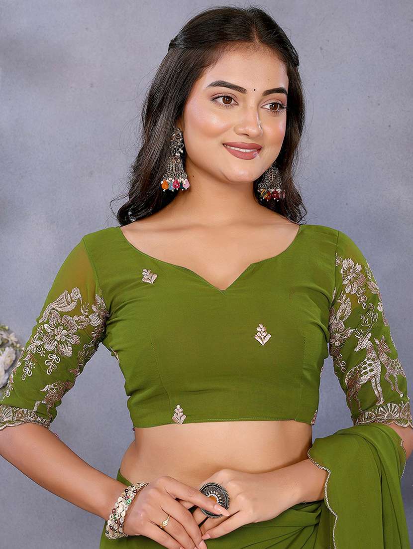 women solid plain saree with blouse - 22287466 -  Standard Image - 5