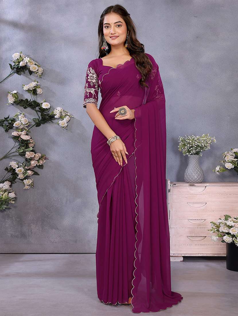 women solid plain saree with blouse