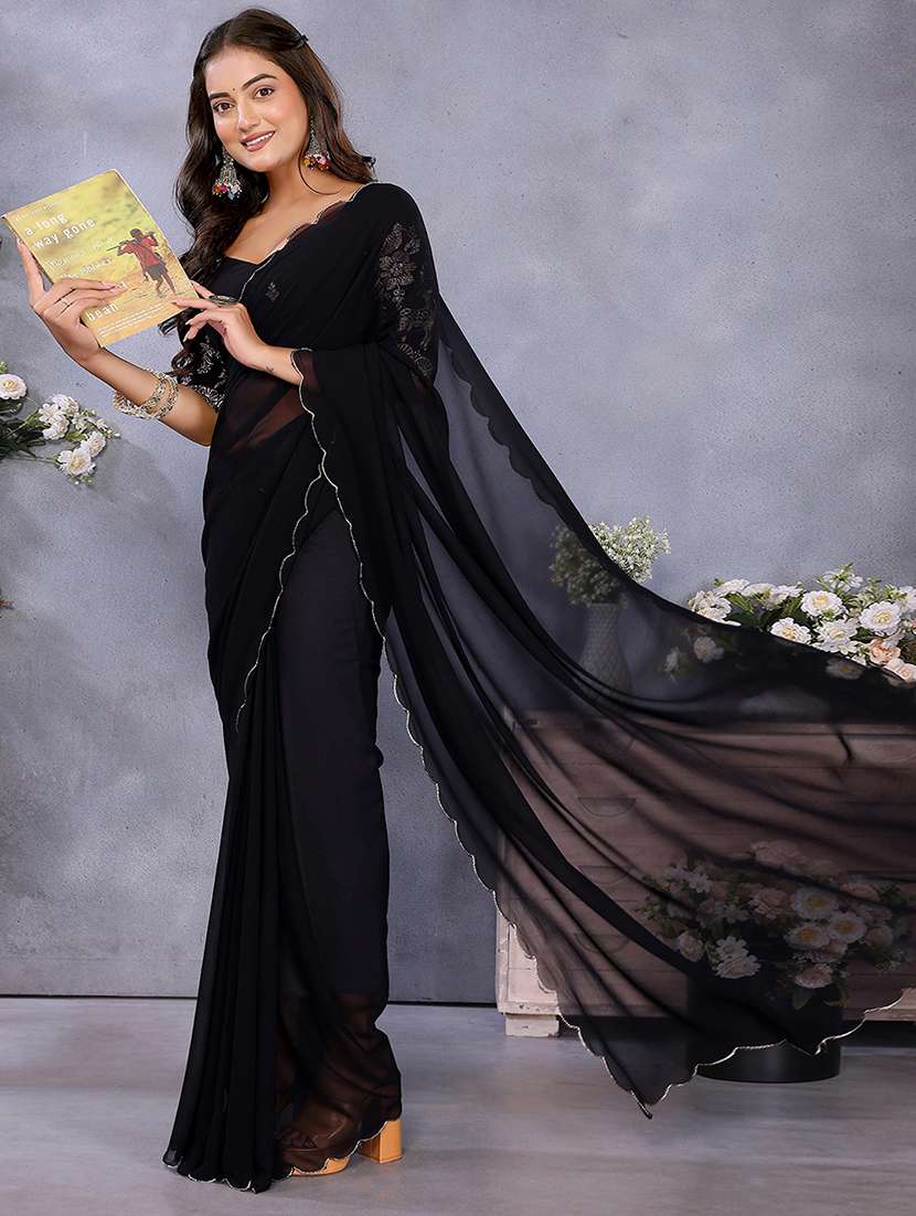 women solid plain saree with blouse