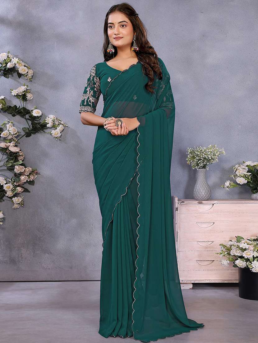 women solid plain saree with blouse