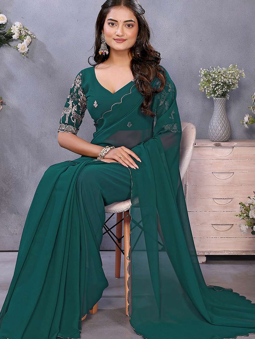 women solid plain saree with blouse - 22287471 -  Standard Image - 5