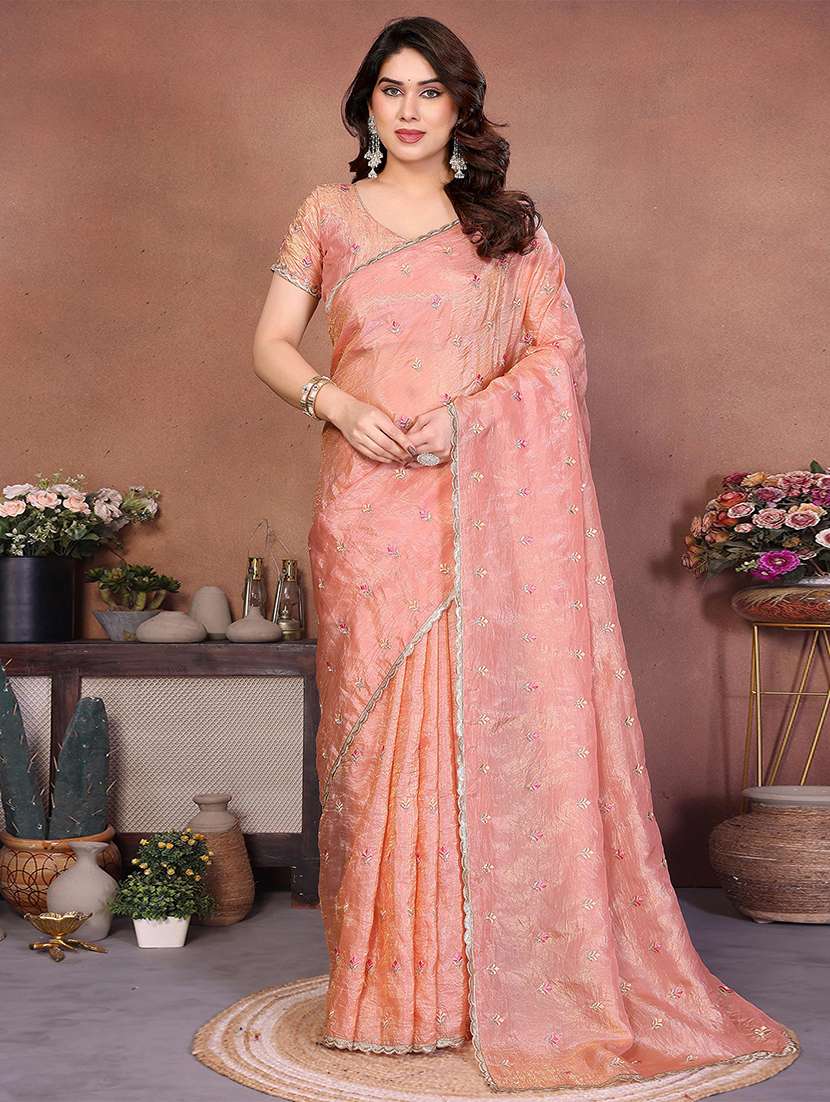 women solid with work embroidered saree with blouse