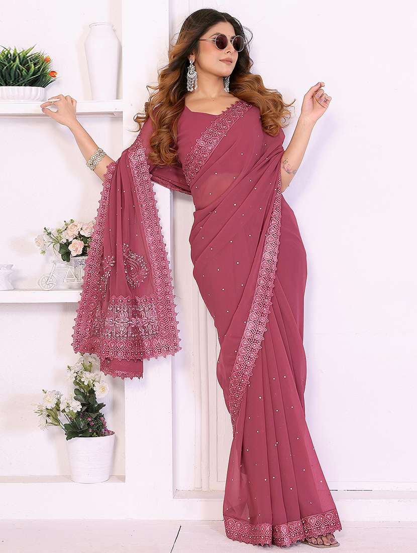 women solid with work embellished saree with blouse - 22287502 -  Standard Image - 5