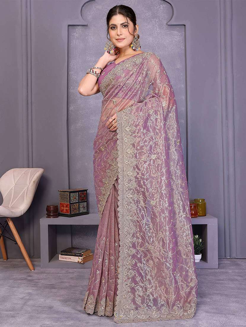 women solid with work embroidered saree with blouse