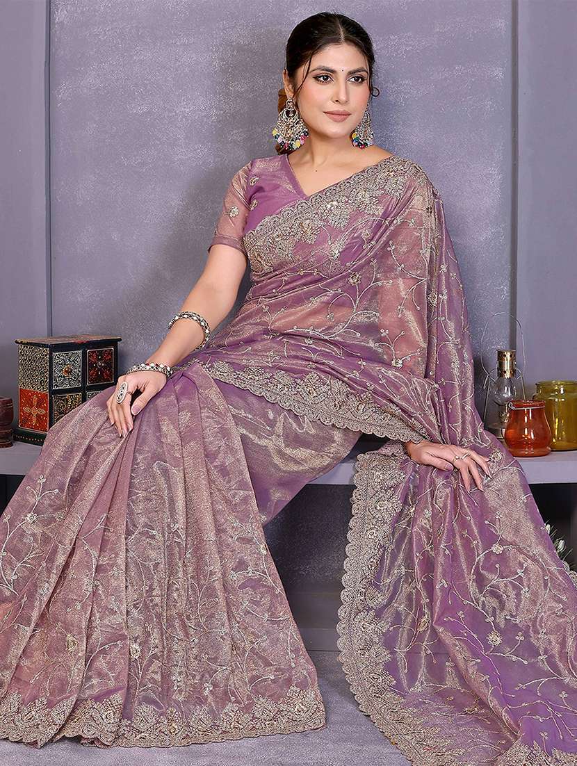 women solid with work embroidered saree with blouse - 22287506 -  Standard Image - 3