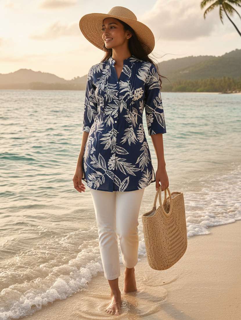 women printed three quarter sleeve regular tunic - 22287562 -  Standard Image - 3