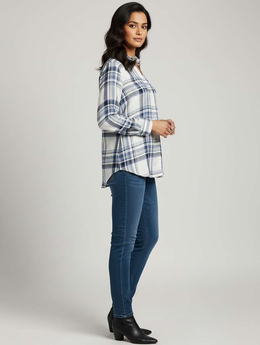 women checkered long sleeve collared shirt - 22287563 -  Standard Image - 3