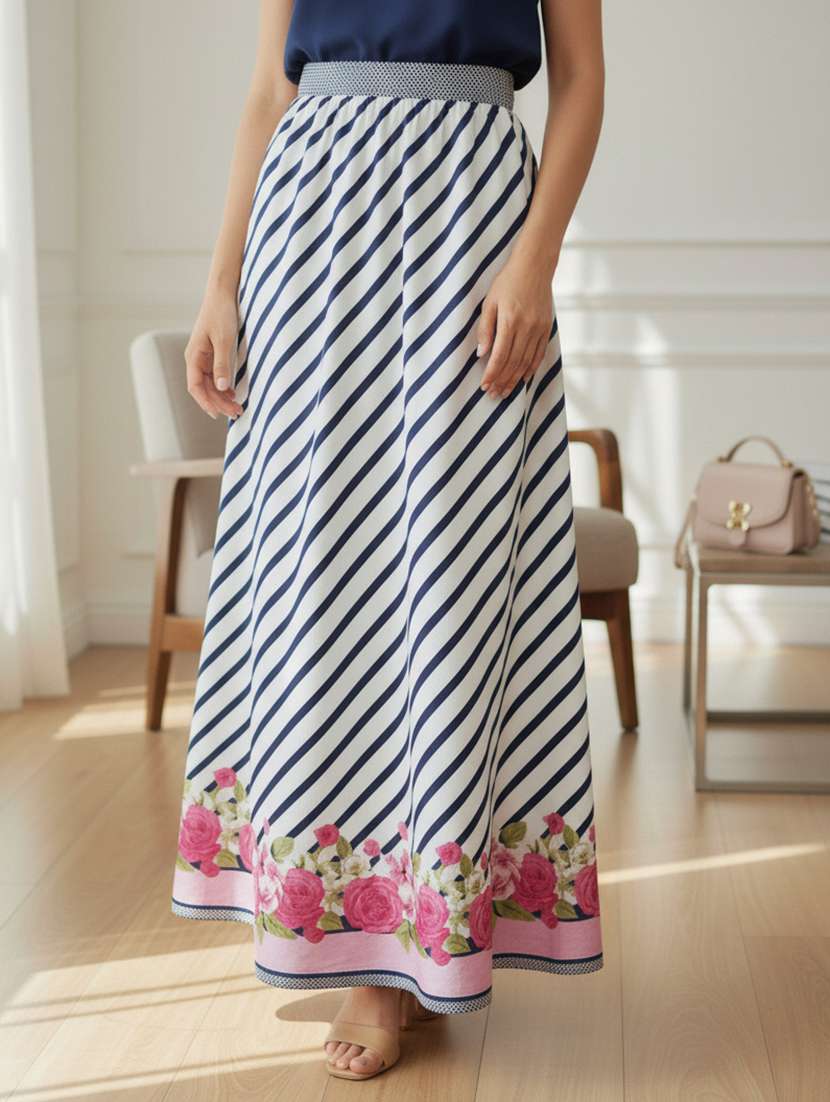 womne printed high rise flared skirt