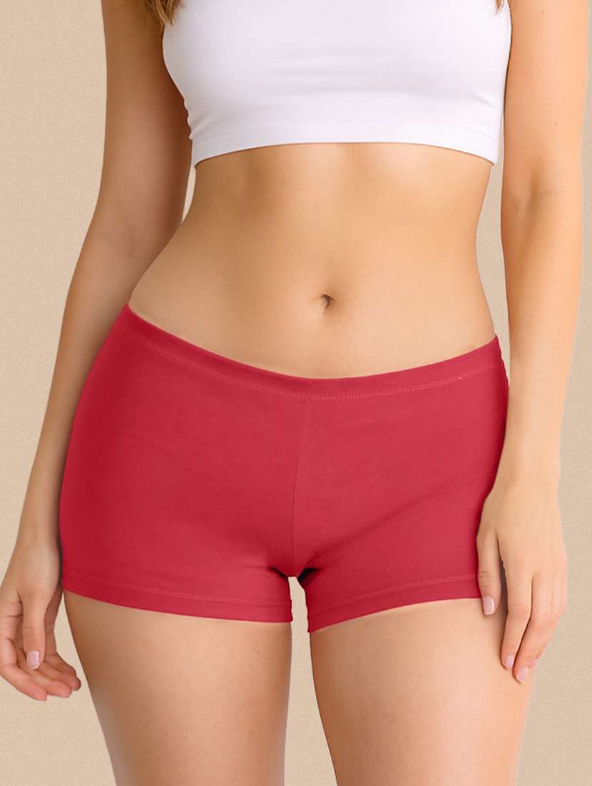 women solid mid rise boy shorts 