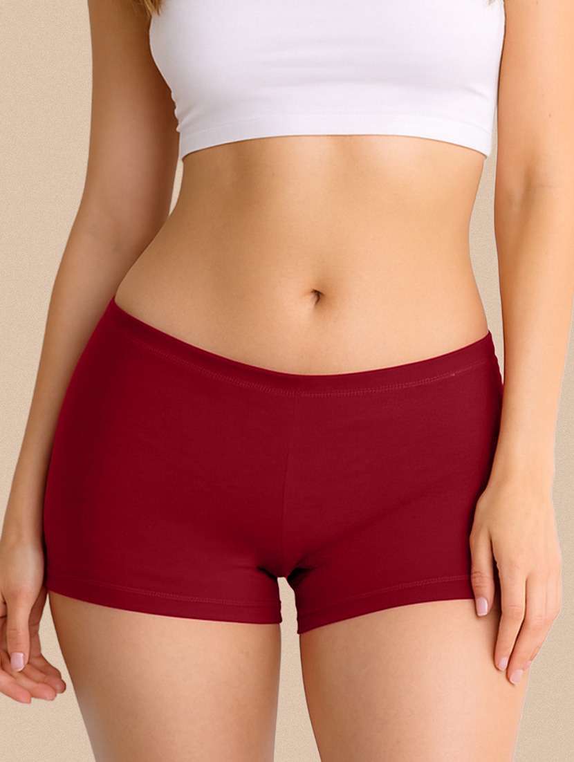 women solid mid rise boy shorts 