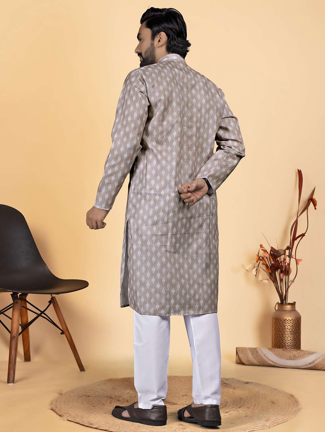 men printed mandarin neck kurta pyjama ethnic wear set - 22287633 -  Standard Image - 3