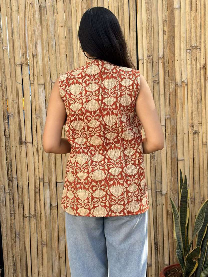 women printed mandarin neck sleeveless jacket - 22287691 -  Standard Image - 3