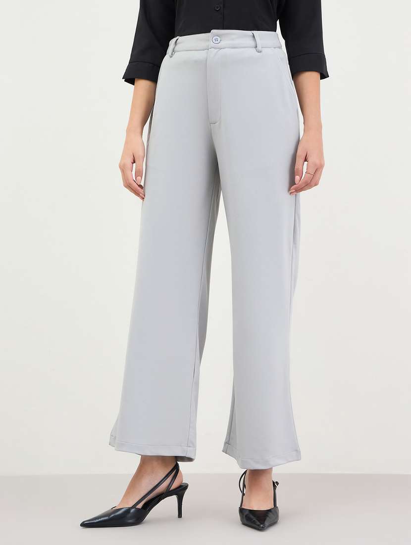 women solid high rise bootcut trouser