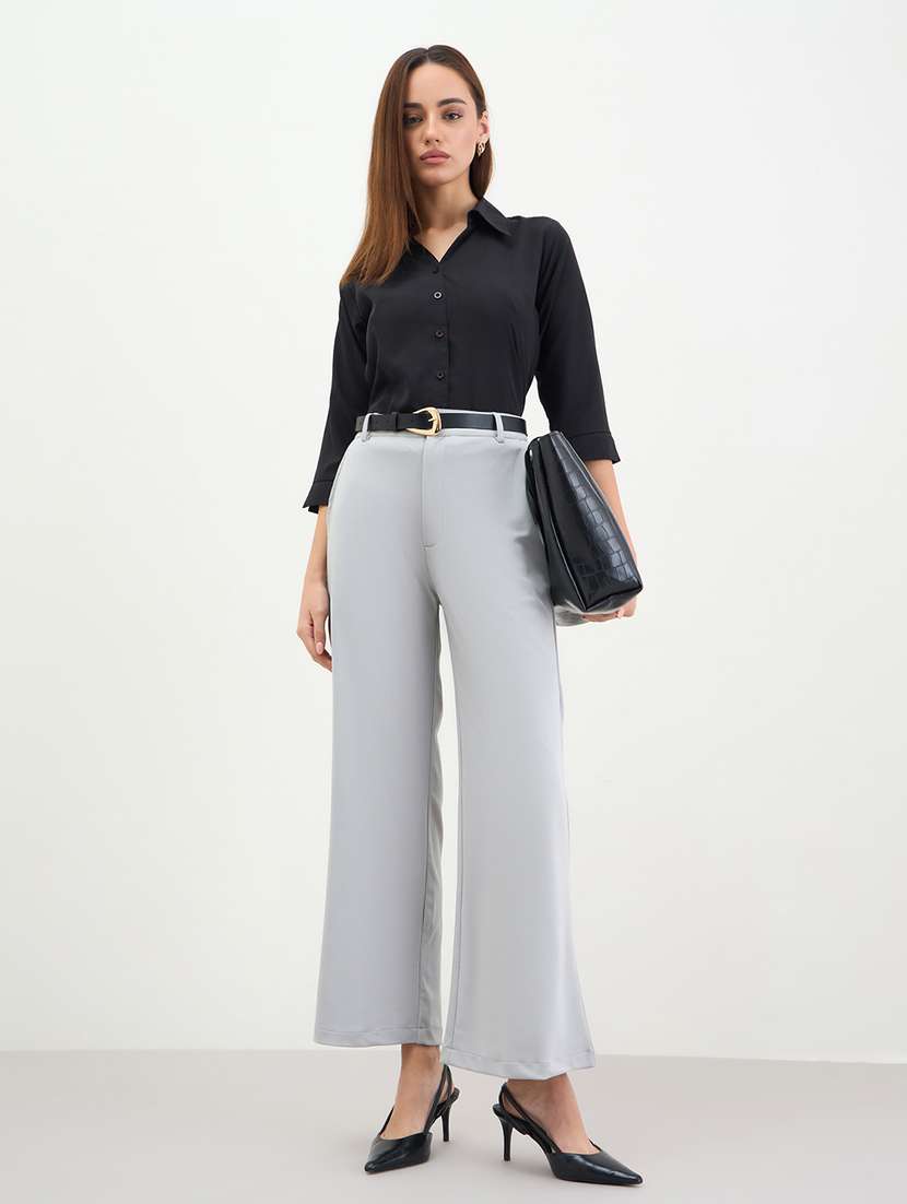 women solid high rise bootcut trouser - 22287776 -  Standard Image - 3