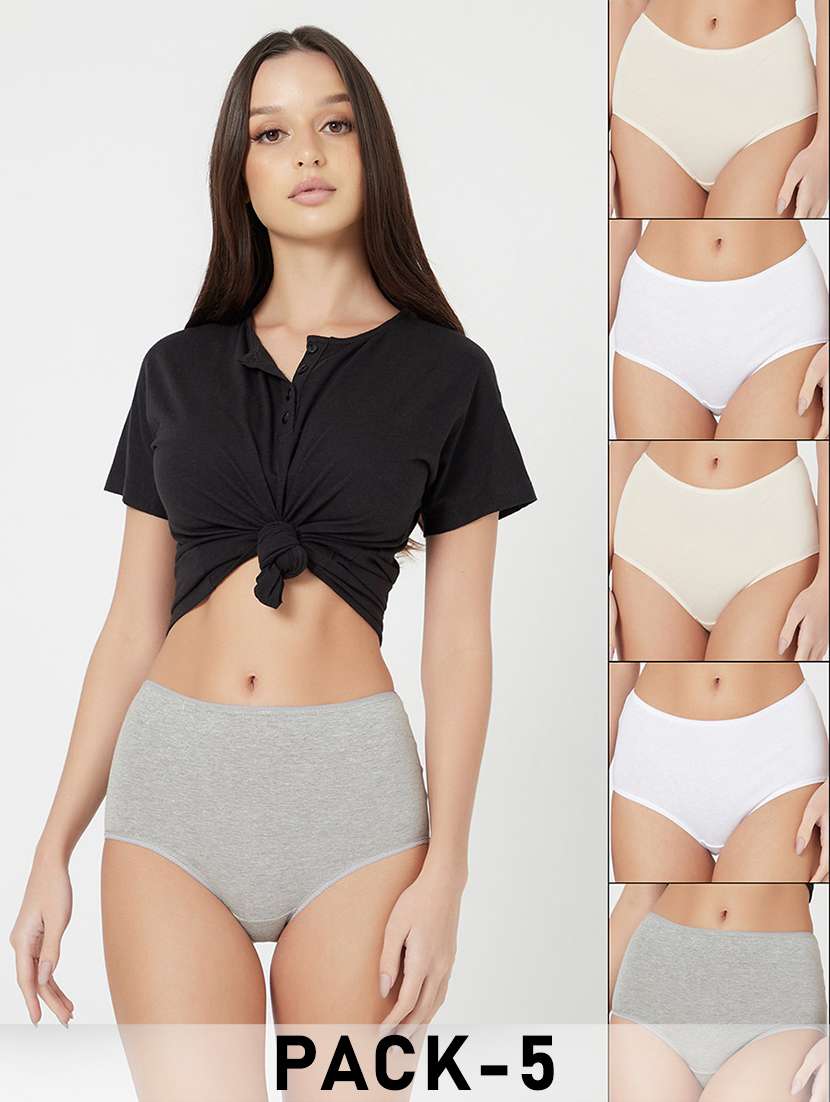 women pack of 5 solid mid rise hipster panty