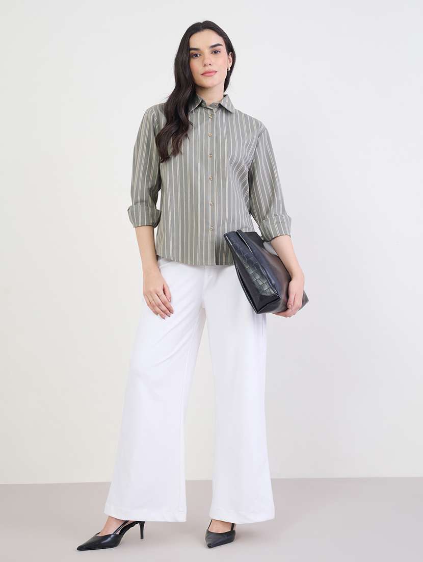 women striped collared long sleeve regular shirt - 22287791 -  Standard Image - 3