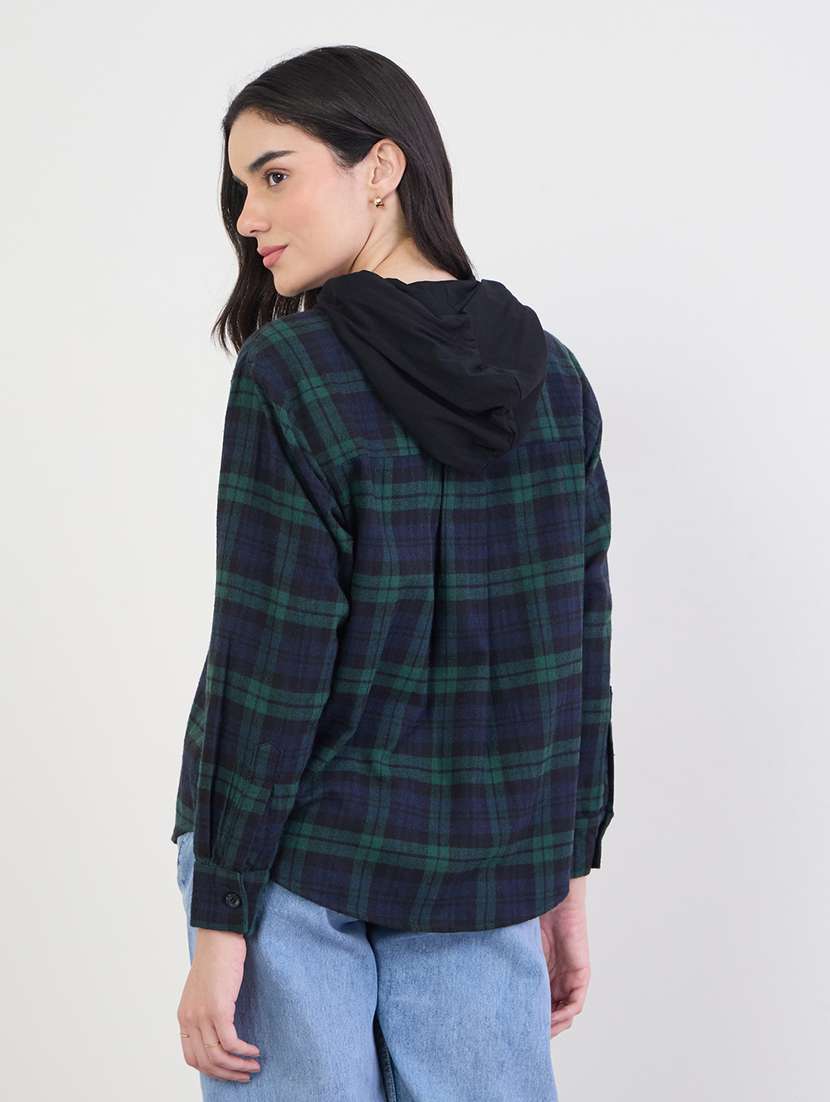women checkered hooded long sleeve shirt - 22287793 -  Standard Image - 3