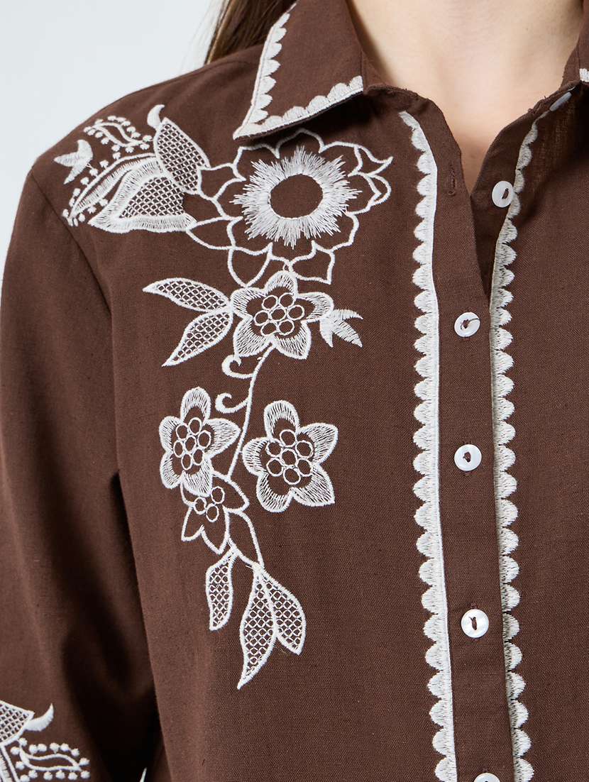 women embroidered collared long sleeve shirt - 22287794 -  Standard Image - 3
