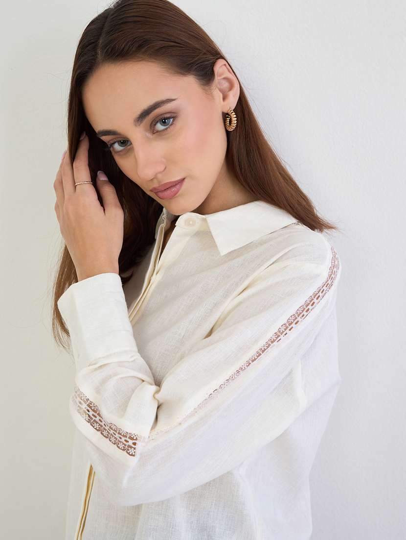 women solid collared long sleeve shirt - 22287799 -  Standard Image - 3