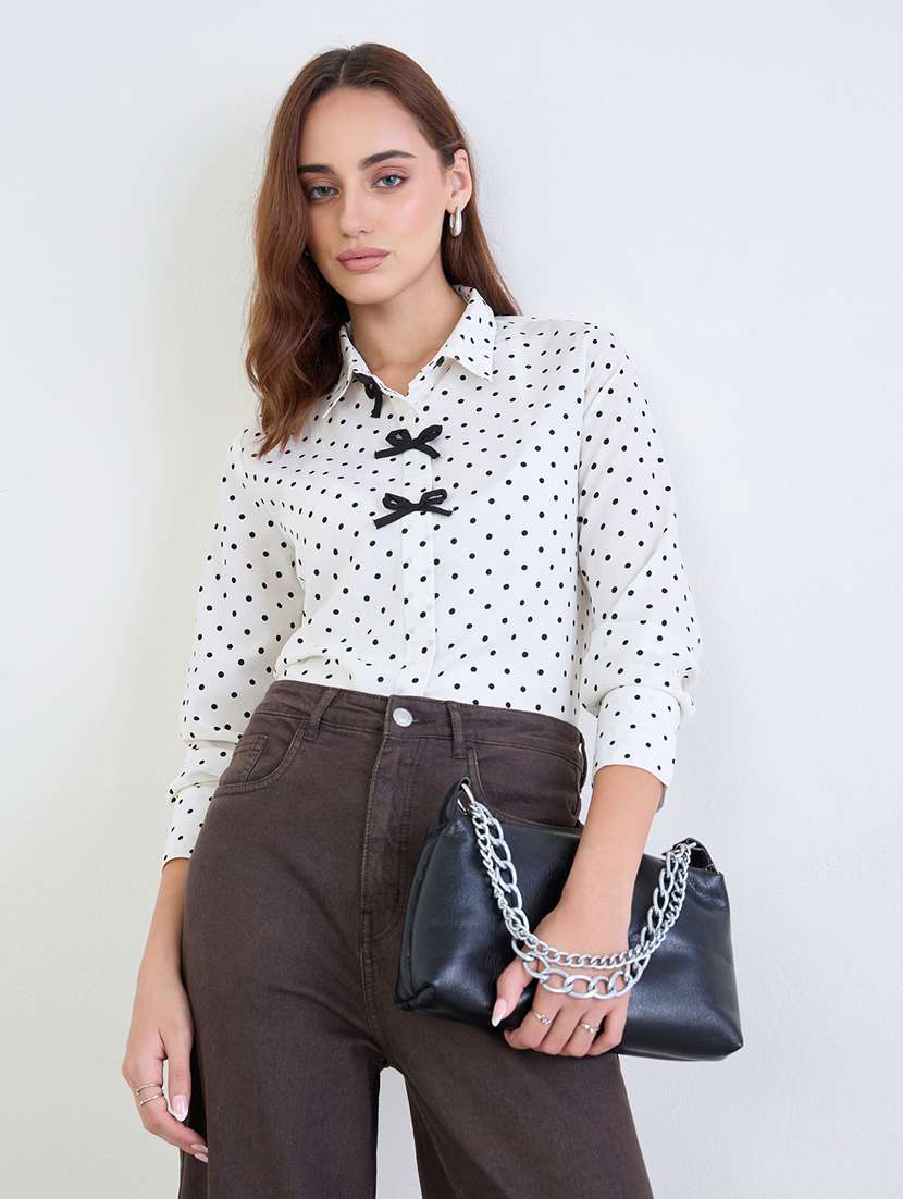 women printed collared long sleeve shirt