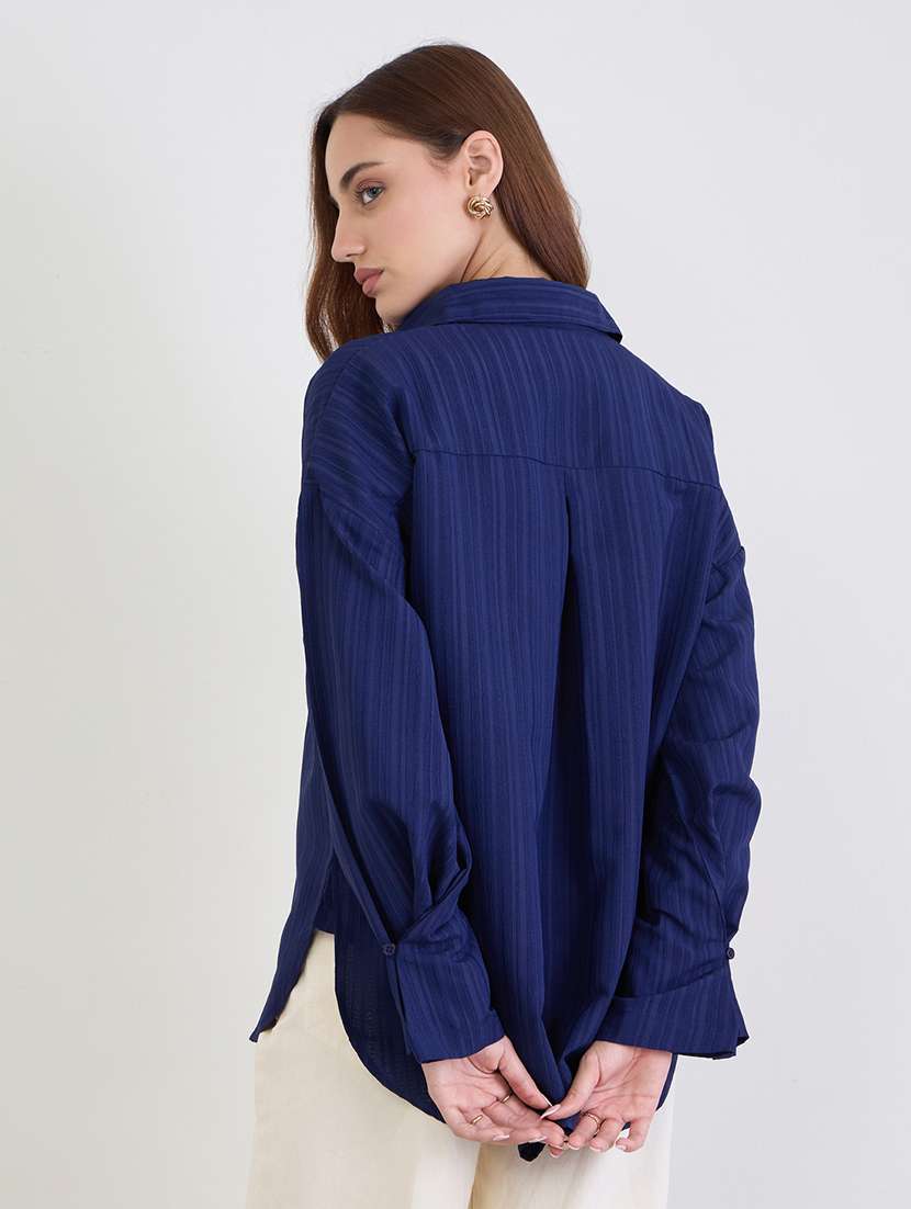 women solid collared long sleeve shirt - 22287805 -  Standard Image - 3