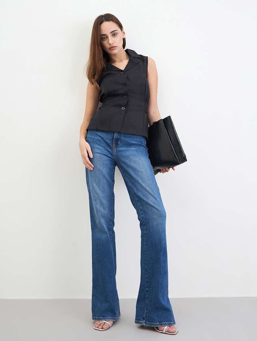 women solid lapel collar sleeveless shirt - 22287808 -  Standard Image - 3