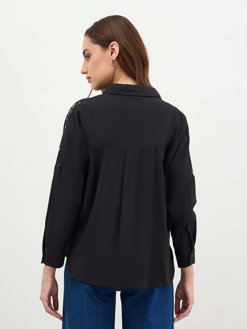 women embroidered collared long sleeve shirt - 22287813 -  Standard Image - 3