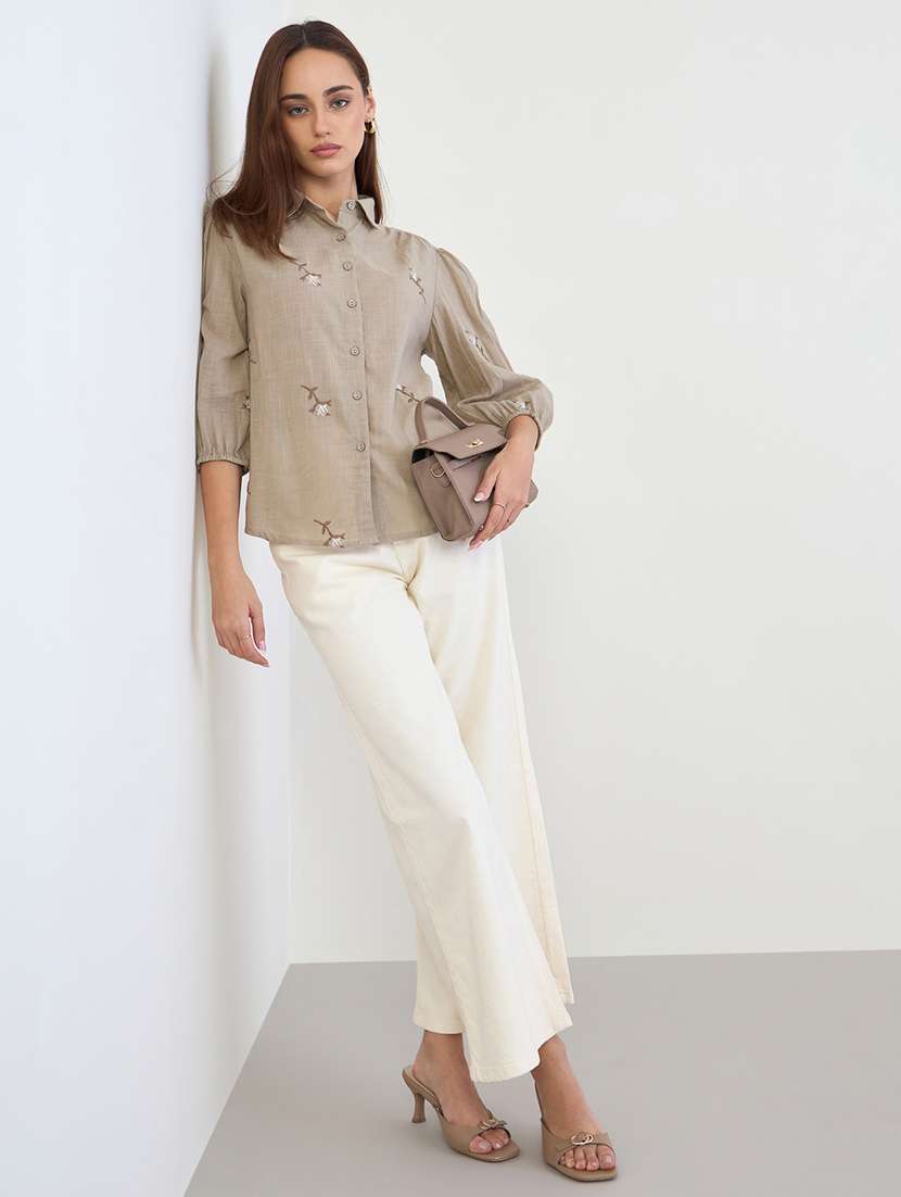 women embroidered collared puff sleeve shirt - 22287814 -  Standard Image - 3