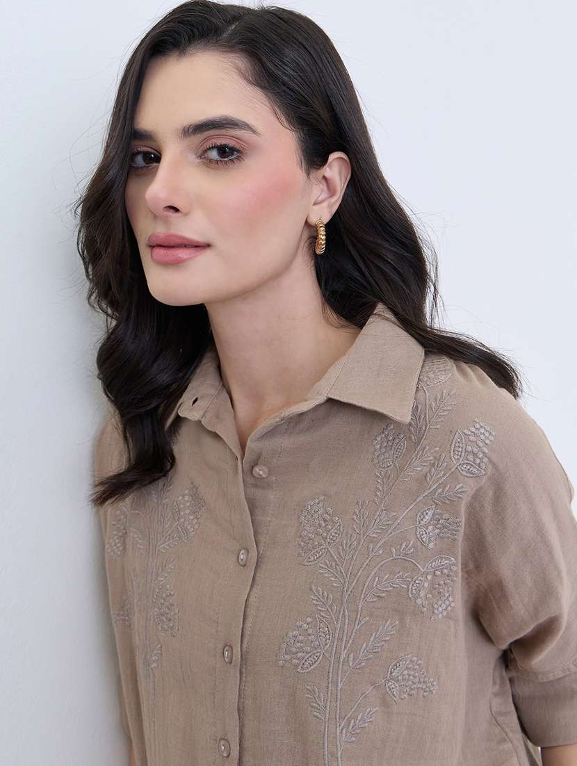 women embroidered collared oversized shirt - 22287821 -  Standard Image - 3