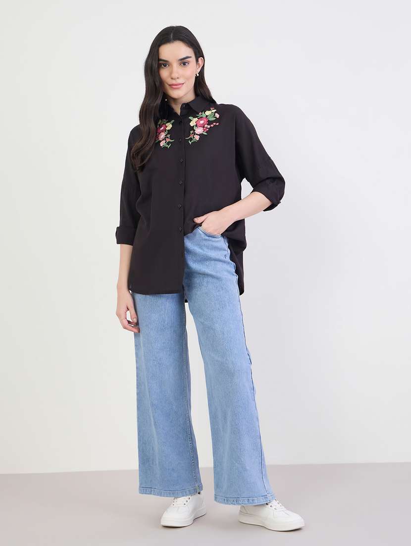 women embroidered collared long sleeve shirt - 22287822 -  Standard Image - 3